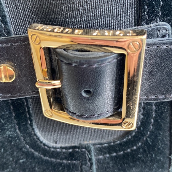 Tory Burch black wedge boots with gold buckle, size 8 1/2. - Picture 3 of 8